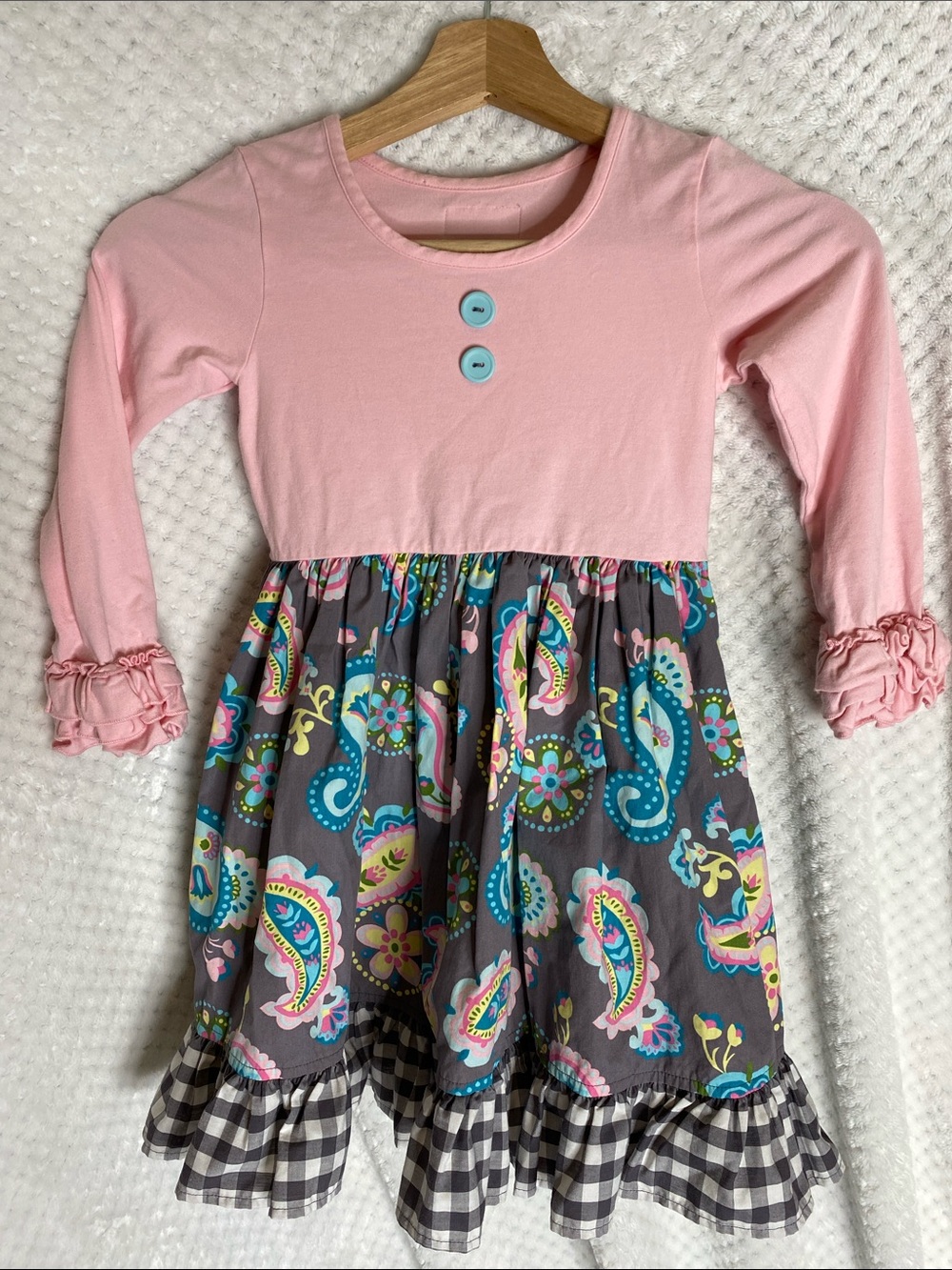 Eleanor Rose Pink Long Sleeve Girls' Paisley Skirt Dress